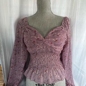Timing Mauve Floral Smocked Long-Sleeve Blouse